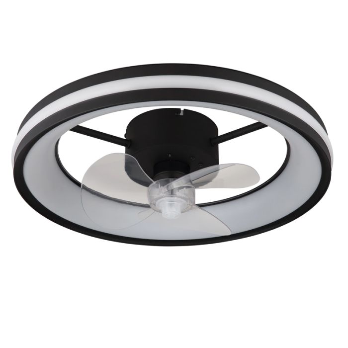 Zwarte moderne plafondventilator kunststof, Klaaske, 30W, warm tot koud wit verstelbare LED, met afstandsbediening