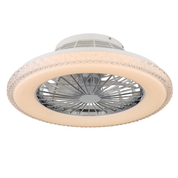 Chromen design plafondventilator kunststof, Lammechien, 40W, warm tot koud wit verstelbare LED, met afstandsbediening