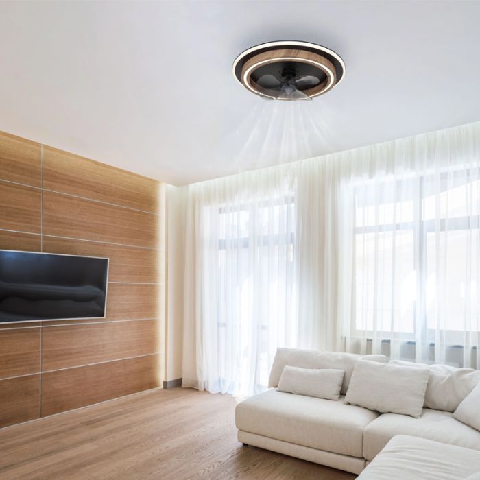 Bruine moderne plafondventilator kunststof, Lamine, 32W, warm tot koud wit verstelbare LED, met afstandsbediening