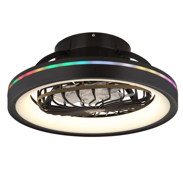 Zwarte moderne plafondventilator kunststof, Lenard, 40W, warm tot koud wit verstelbare LED, met afstandsbediening