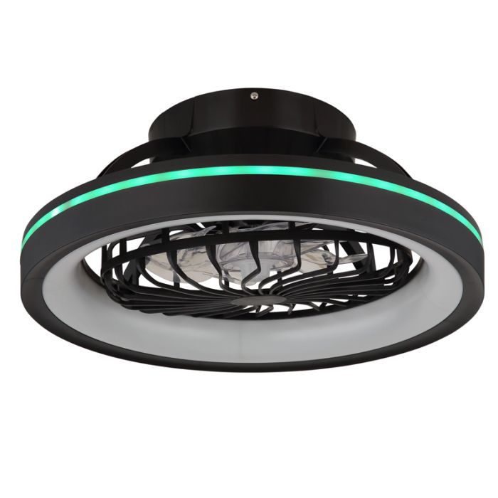 Zwarte moderne plafondventilator kunststof, Lenard, 40W, warm tot koud wit verstelbare LED, met afstandsbediening
