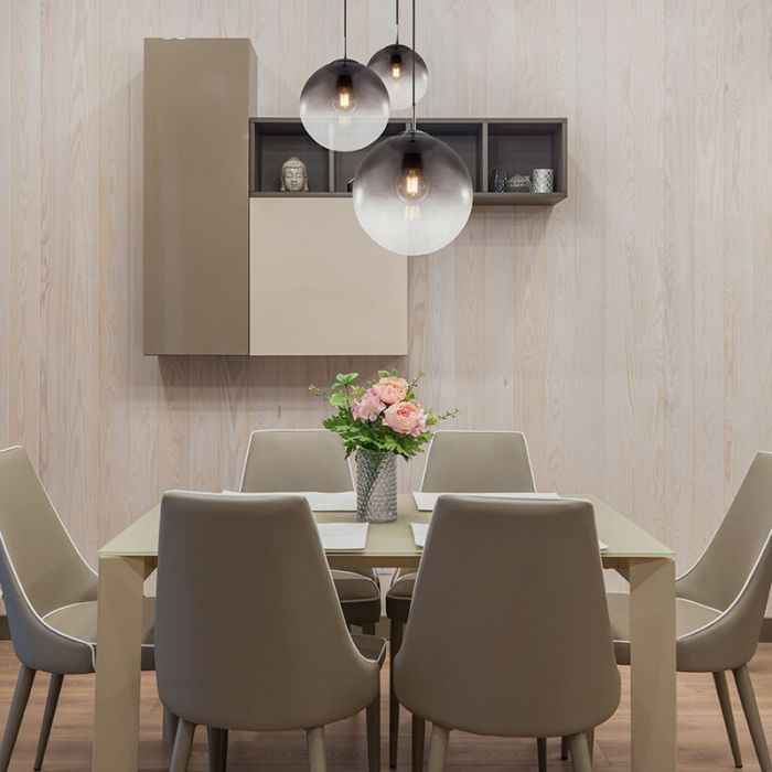 Design eettafel hanglamp Novia, chroom, glas