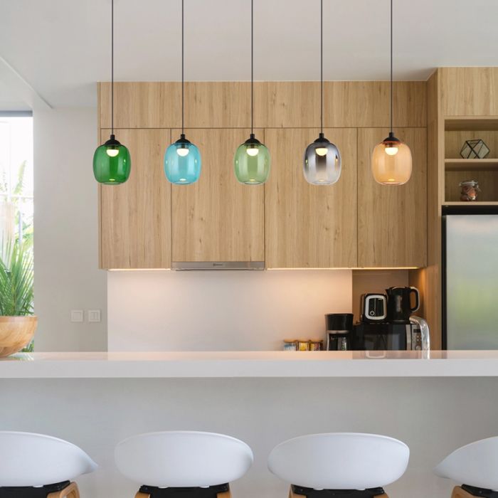 Veelkleurige design hanglamp glas, Karsten, 27W, 3000K LED, 3-staps dimbaar