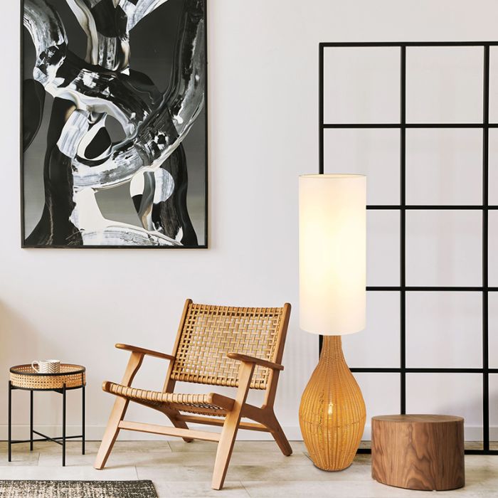 Witte landelijke vloerlamp stof, Nelleke, met schakelaar