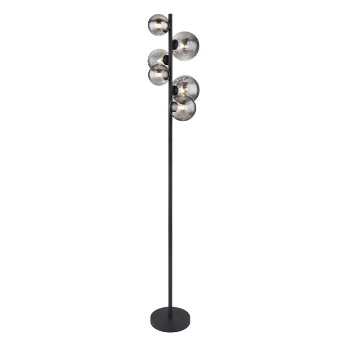 Design vloerlamp Melinda, zwart, rookglas