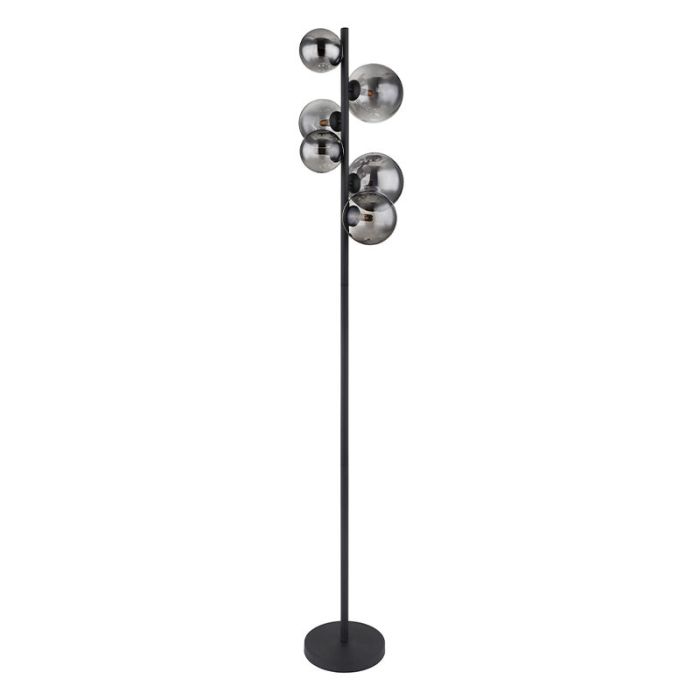 Design vloerlamp Melinda, zwart, rookglas