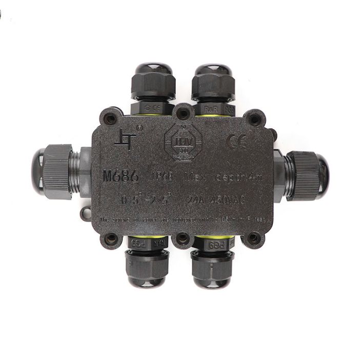 Waterdichte 6-weg kabelkoppeling, met Wago plug binnenin, IP68
