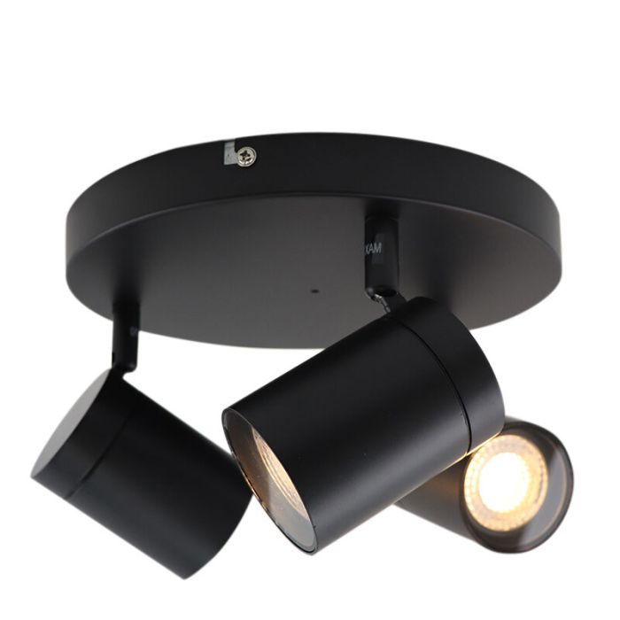 Zwarte plafondspot Ciara, aluminium, modern, IP44, 3L