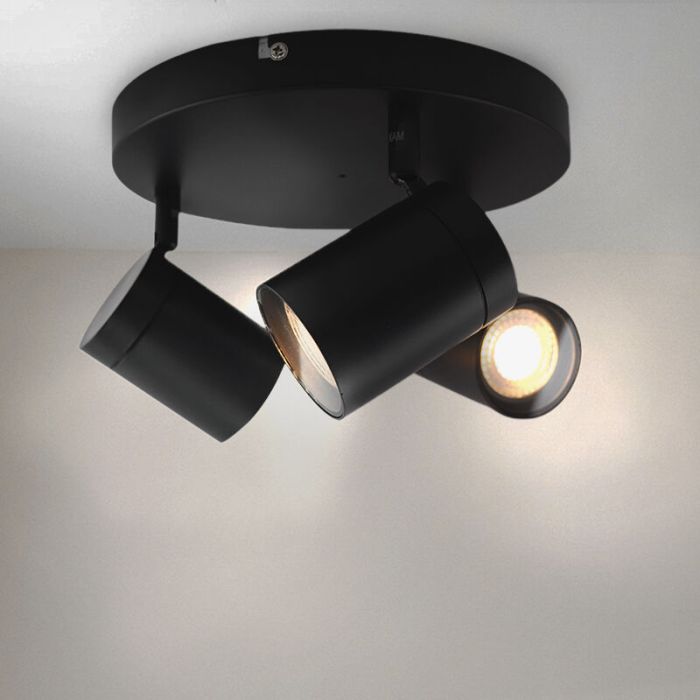 Zwarte plafondspot Ciara, aluminium, modern, IP44, 3L