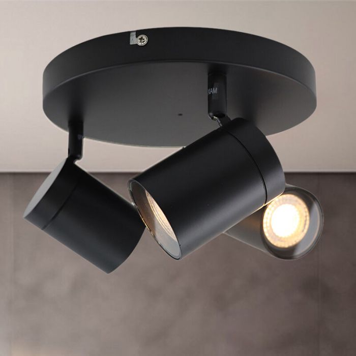 Zwarte plafondspot Ciara, aluminium, modern, IP44, 3L
