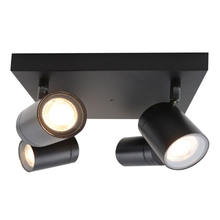 Zwarte plafondspot Ciara, aluminium, modern, IP44, 4L