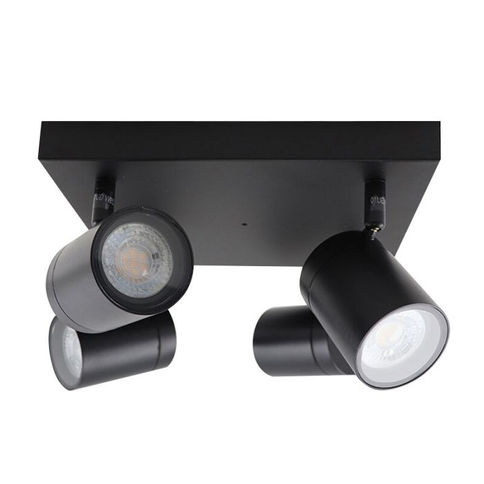 Zwarte plafondspot Ciara, aluminium, modern, IP44, 4L