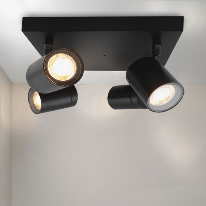 Zwarte plafondspot Ciara, aluminium, modern, IP44, 4L