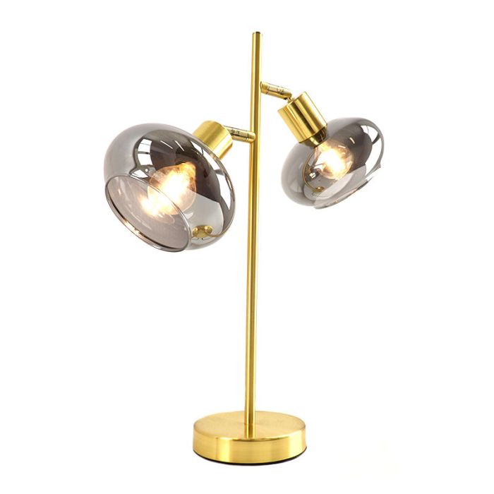 Design tafellamp Skip, goud met rookglas, Rond, 3L