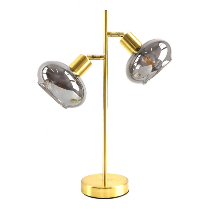 Design tafellamp Skip, goud met rookglas, Rond, 3L