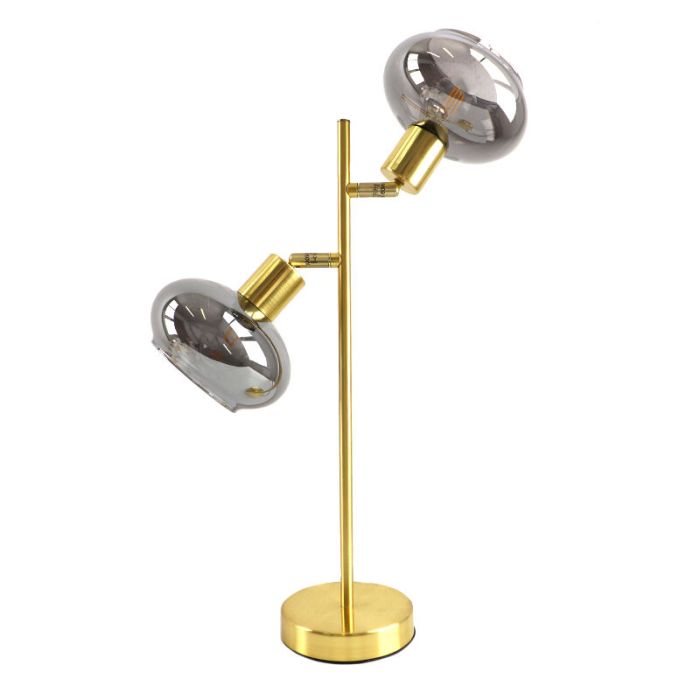 Design tafellamp Skip, goud met rookglas, Rond, 3L