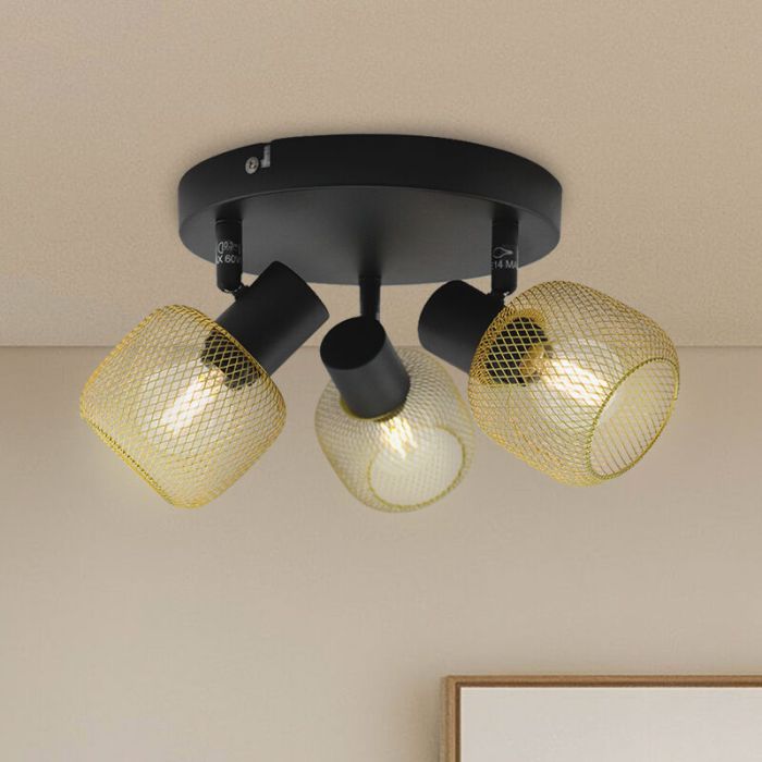Gouden plafondspot Emado, aluminium, industrieel, 3L