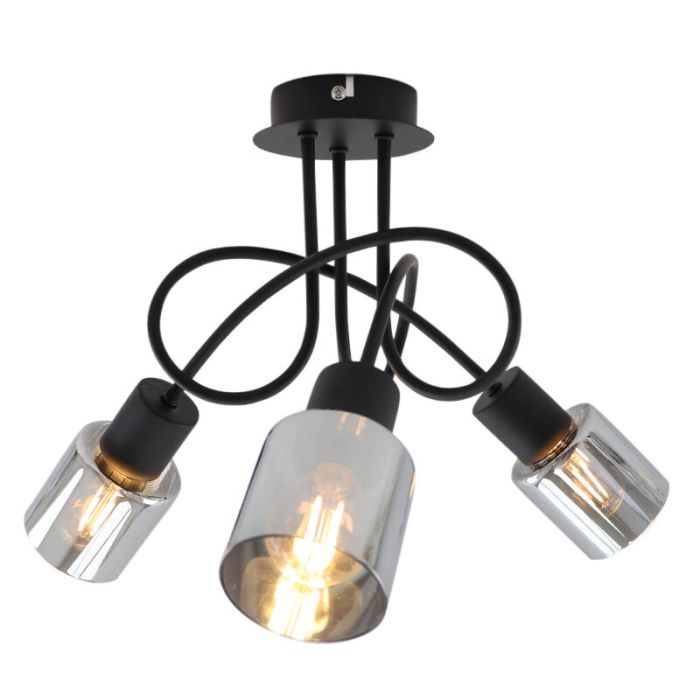 Zwarte plafondlamp Crystal, glas, design, 3L