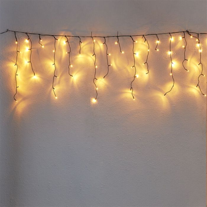 2 meter ijspegelverlichting, 70 cm hoog, warm wit, IP44, met sneeuwval effect