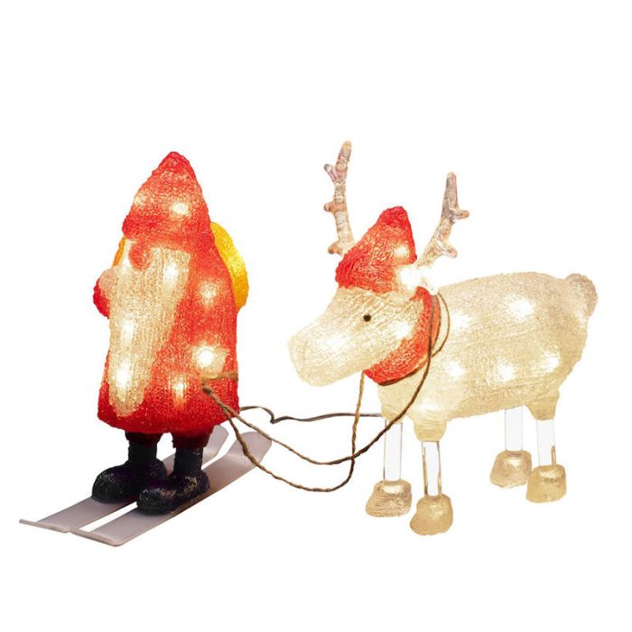Verlichte kerstman en rendier, Acryl, voor binnen en buiten