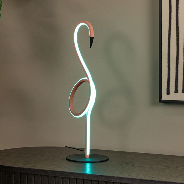 Roze tafellamp modern, Flamingo, 5,5W, RGB LED, met afstandsbediening