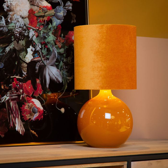 Gele tafellamp retro, Esterad, met schakelaar