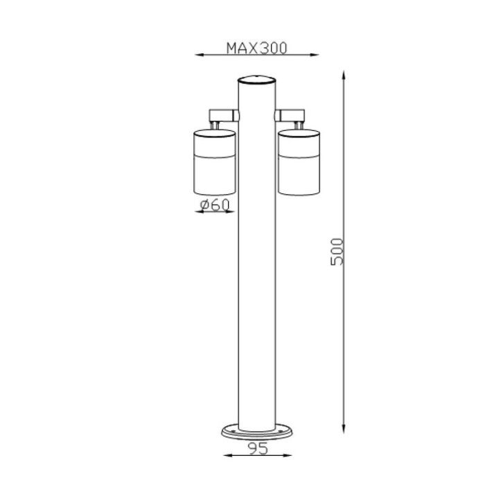 Arne staande buitenlamp, Mat chroom, 2 lampjes