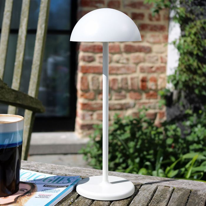 Witte buiten tafellamp retro, Joy, 1,5W, 3000K LED, IP54, met touchdimmer
