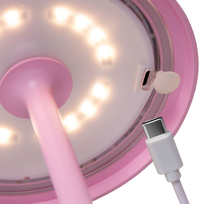 Roze buiten tafellamp retro, Joy, 1,5W, 3000K LED, IP54, met touchdimmer