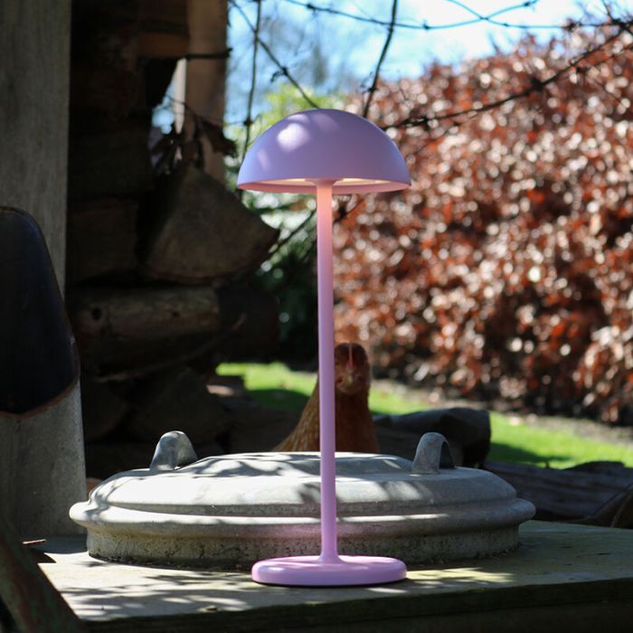 Roze buiten tafellamp retro, Joy, 1,5W, 3000K LED, IP54, met touchdimmer