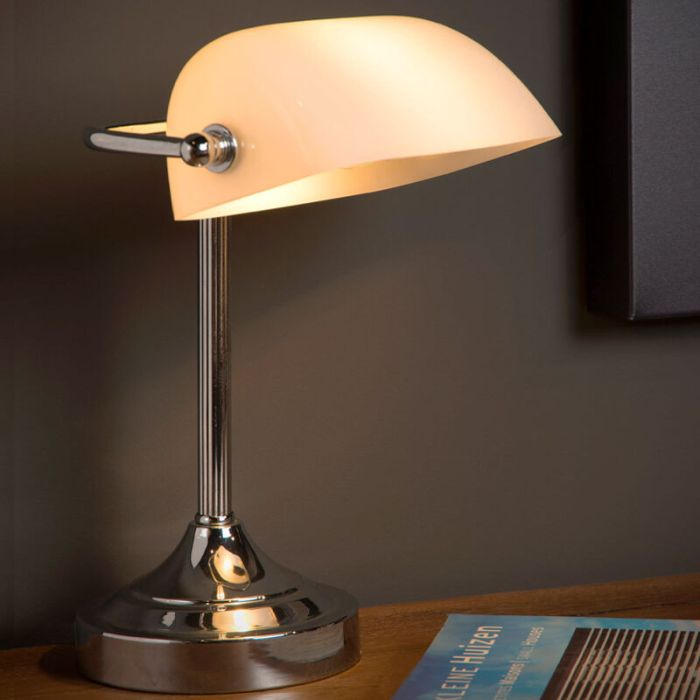 Witte bureaulamp klassiek, Banker, met schakelaar