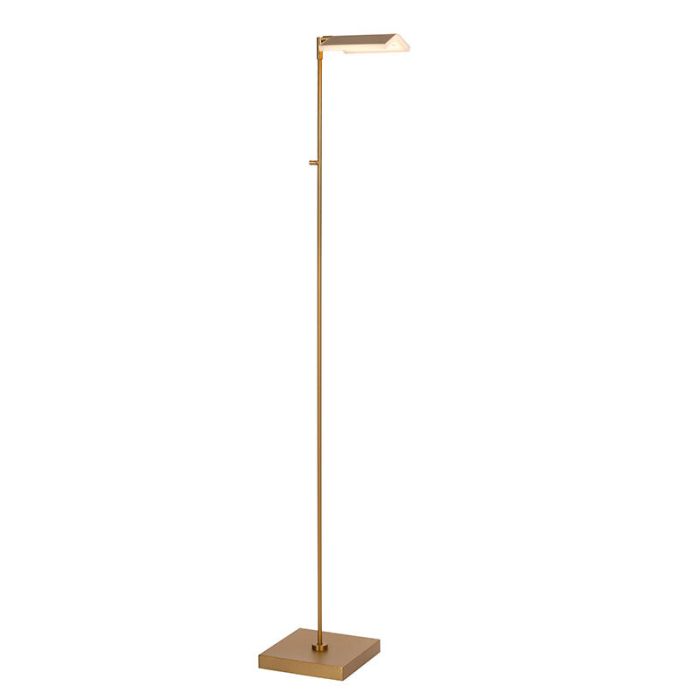 Messing staande leeslamp modern, Aaron, 12W, 2700K LED, met touchdimmer
