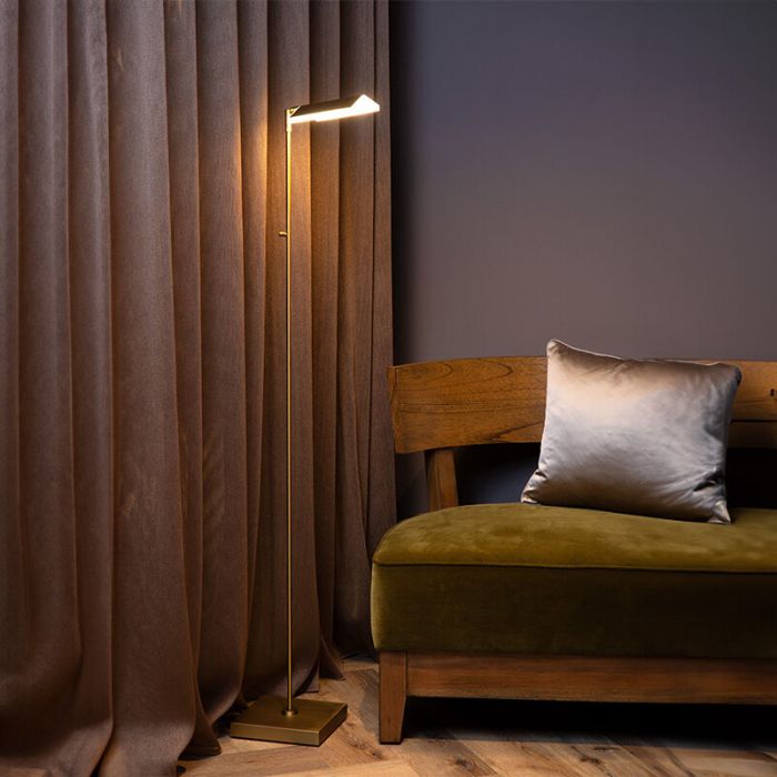 Messing staande leeslamp modern, Aaron, 12W, 2700K LED, met touchdimmer