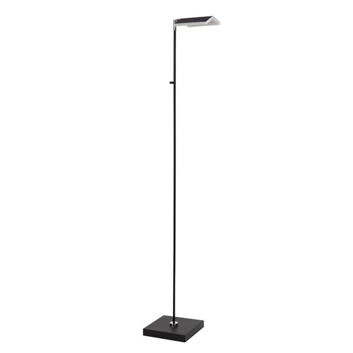 Zwarte staande leeslamp modern, Aaron, 12W, 2700K LED, met touchdimmer
