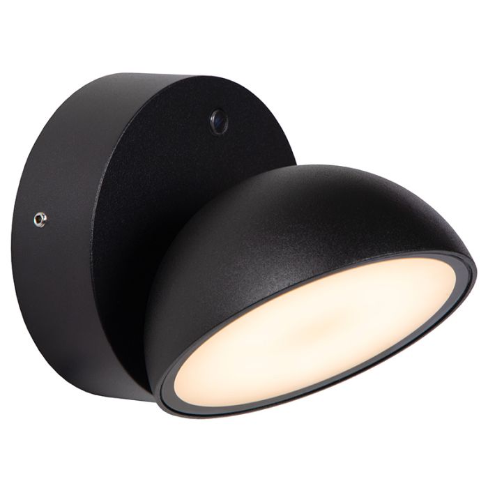 Zwarte buiten wandlamp met schemersensor modern, Finn, 12W, 3000K LED, IP54