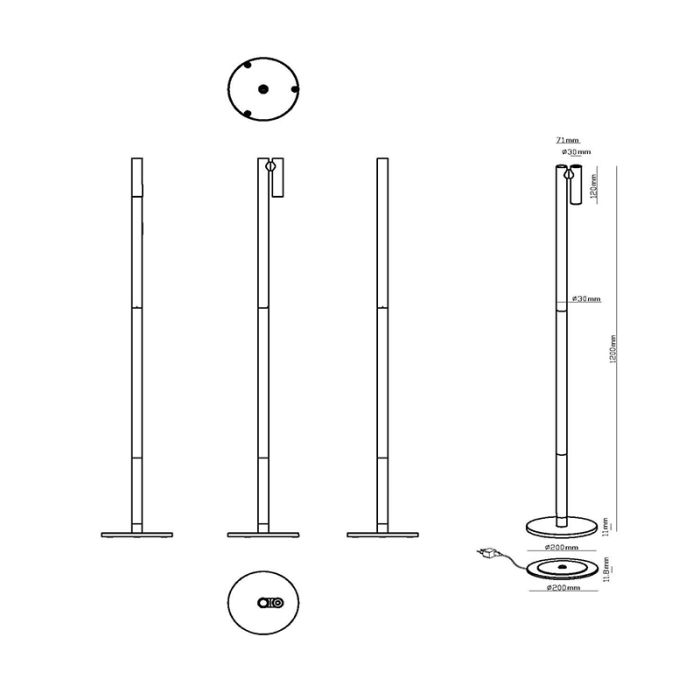 Zwarte oplaadbare vloerlamp modern, Antrim, 2,2W, 2700K LED, IP54, met touchdimmer