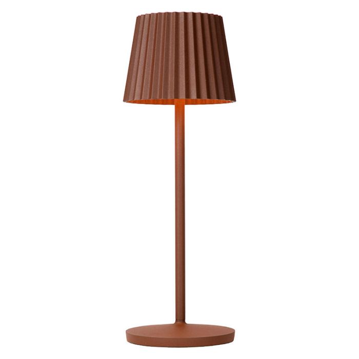 Roestkleurige buiten tafellamp landelijk, Justine, 2W, 2700K LED, IP54, met touchdimmer