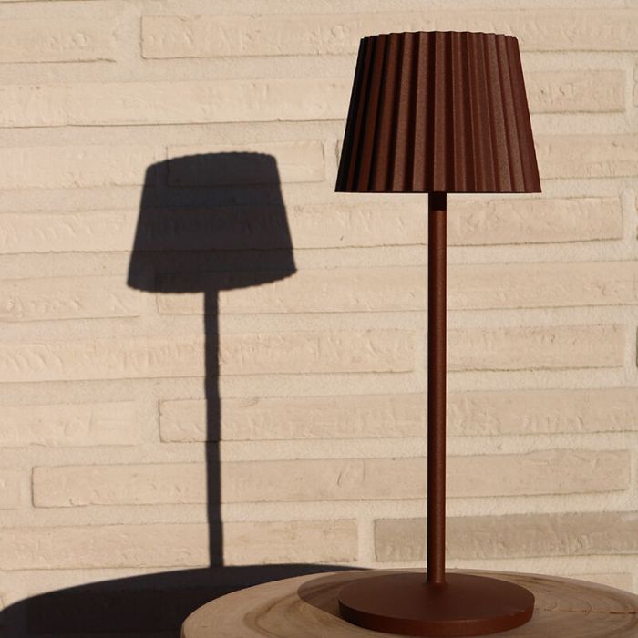 Roestkleurige buiten tafellamp landelijk, Justine, 2W, 2700K LED, IP54, met touchdimmer