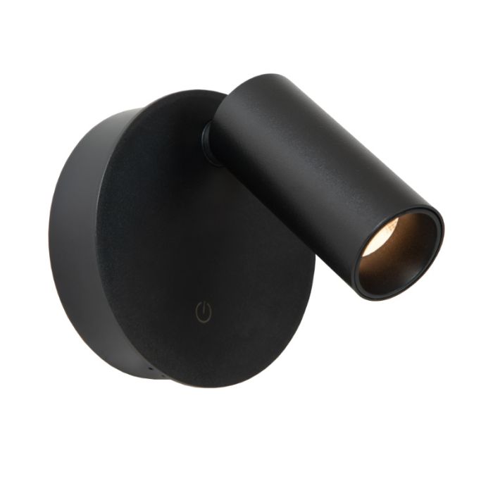 Zwarte oplaadbare wandlamp modern, Toni, 2W, 2700-4000K, met touchdimmer