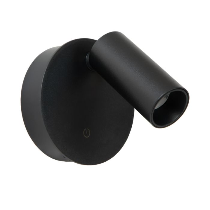 Zwarte oplaadbare wandlamp modern, Toni, 2W, 2700-4000K, met touchdimmer