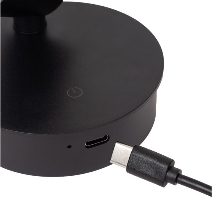 Zwarte oplaadbare wandlamp modern, Toni, 2W, 2700-4000K, met touchdimmer