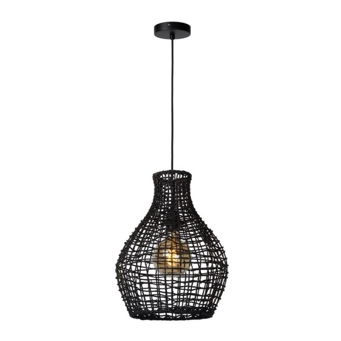 Zwarte hanglamp Alban, rotan