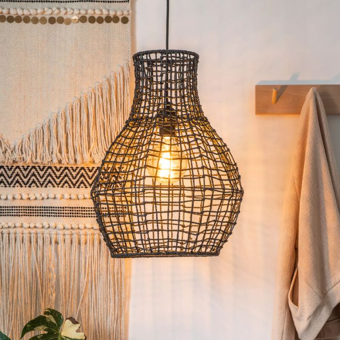 Zwarte hanglamp Alban, rotan