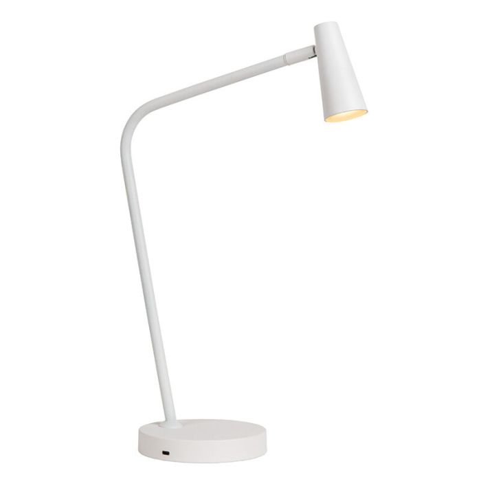 Witte oplaadbare tafellamp modern, Stirling, 3W, 2700K LED, met touchdimmer