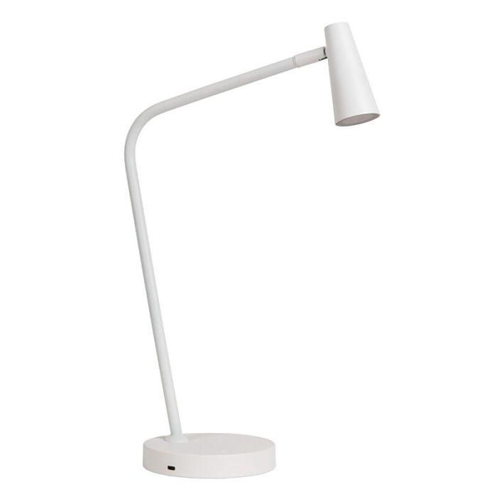 Witte oplaadbare tafellamp modern, Stirling, 3W, 2700K LED, met touchdimmer