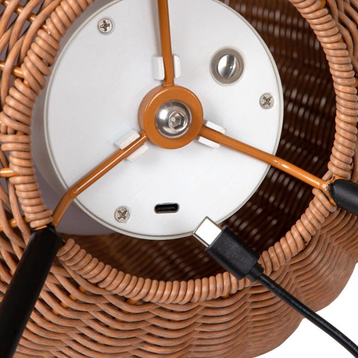 Bruine buiten tafellamp landelijk, Colin, 3W, 3000K LED, IP44, 3-staps dimbaar