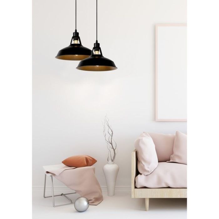Industriele hanglamp Brassy, Zwart