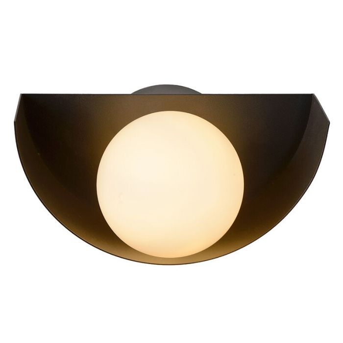 Zwarte retro wandlamp, Benni, glas