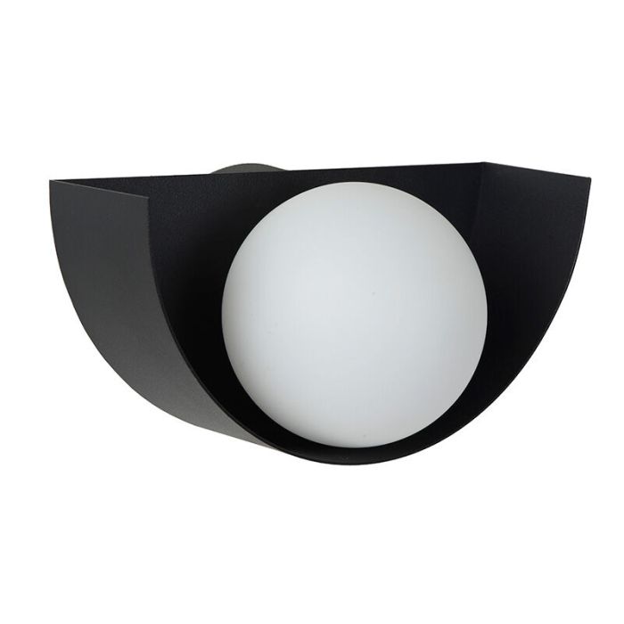 Zwarte retro wandlamp, Benni, glas