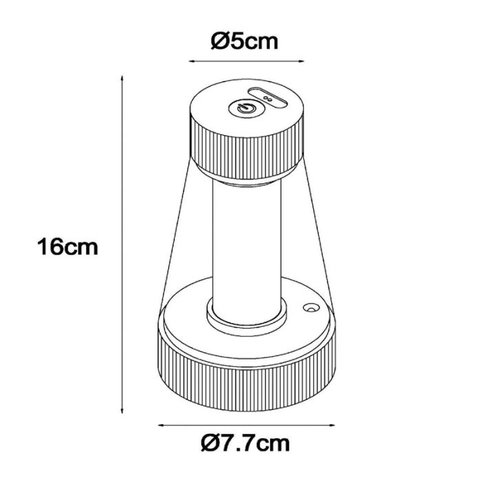 Zwarte oplaadbare buiten tafellamp modern, Lorali, 1,2W, 2700K LED, IP44, met touchdimmer
